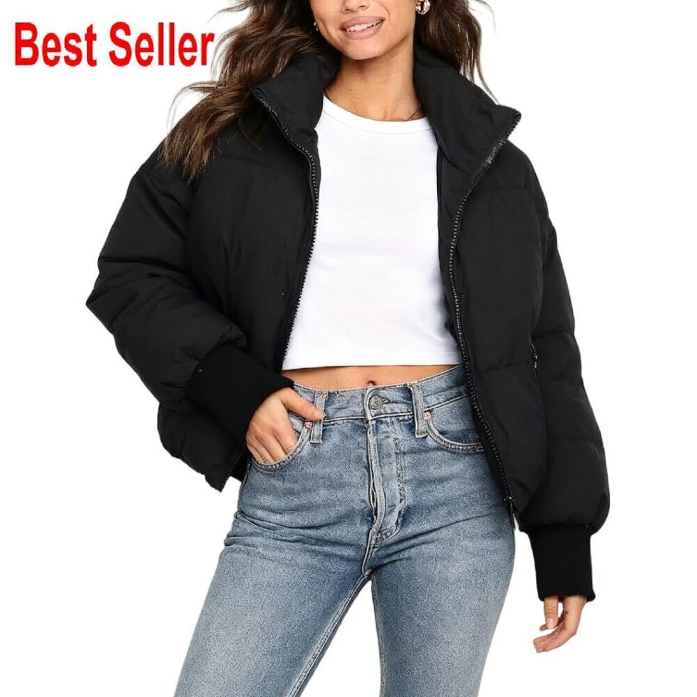 Oversized Cropped Puffer Jacket Quilted Winter Coat Chic Minimal Y2K